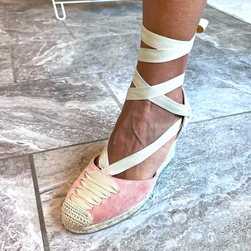 Buonarotti wedge espadrilles, lace up, color pink, size 7